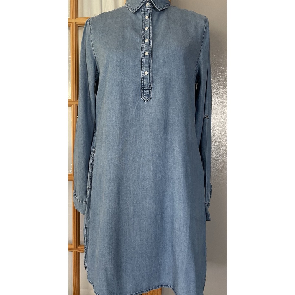 Glam Dollz Mini Shirt Dress Sz L Blue Rayon Long Sleeve Rounded Hem City Boho